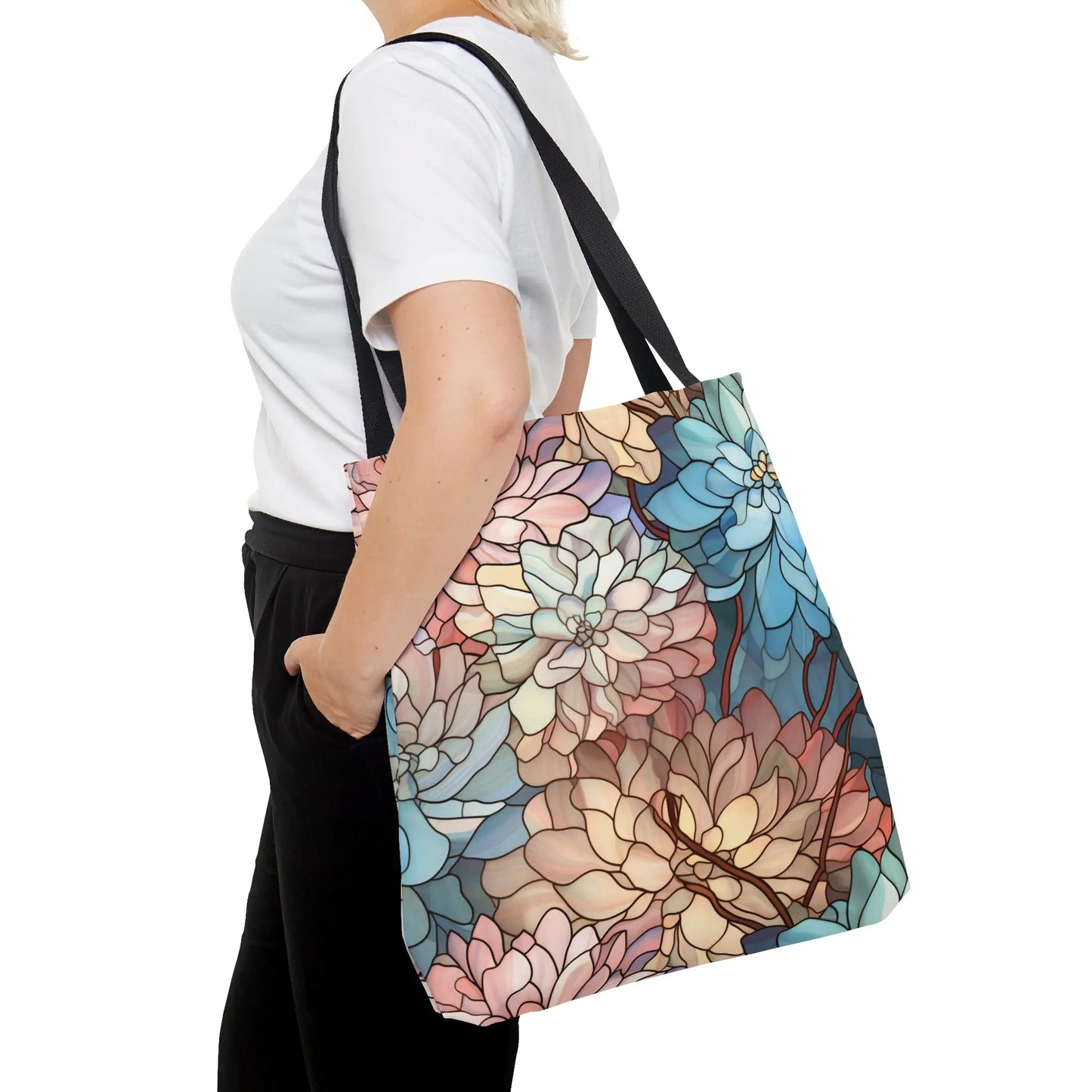 Stained Glass Flowers Tote Bag