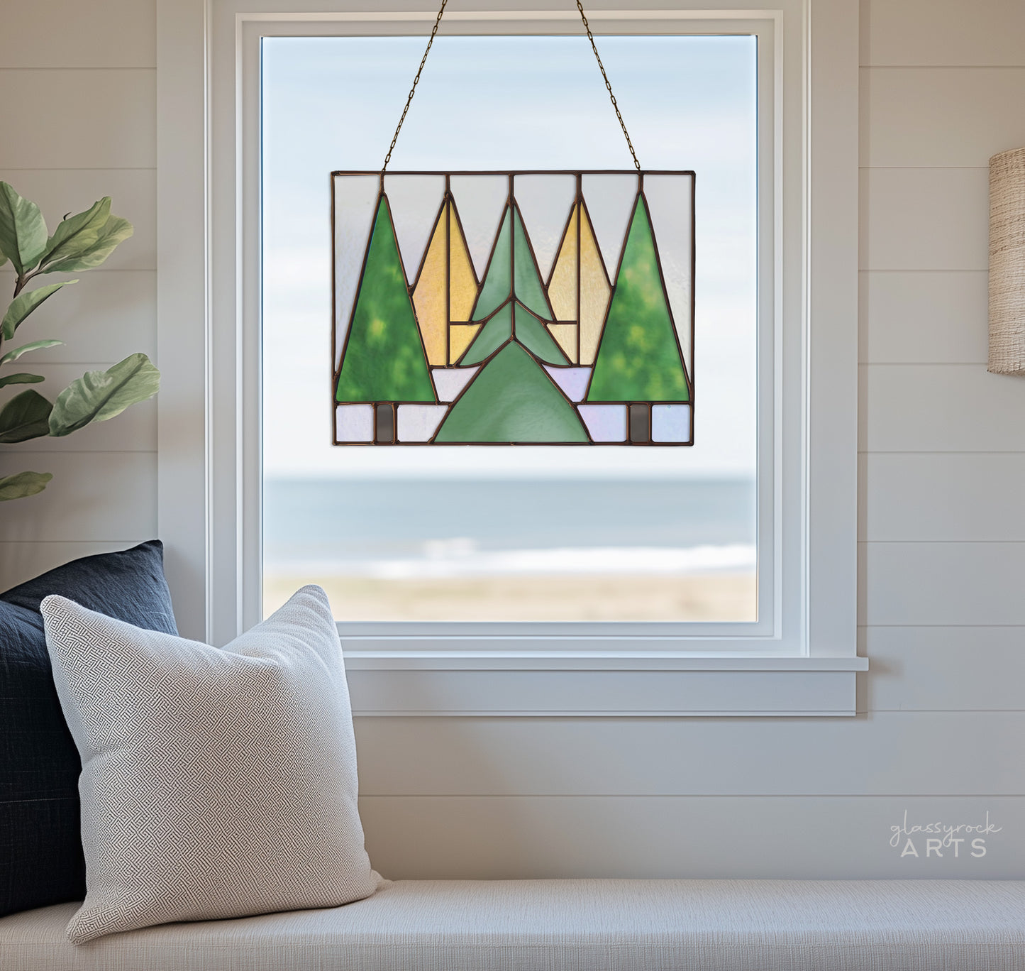 Five Trees Stained Glass Pattern and PNG
