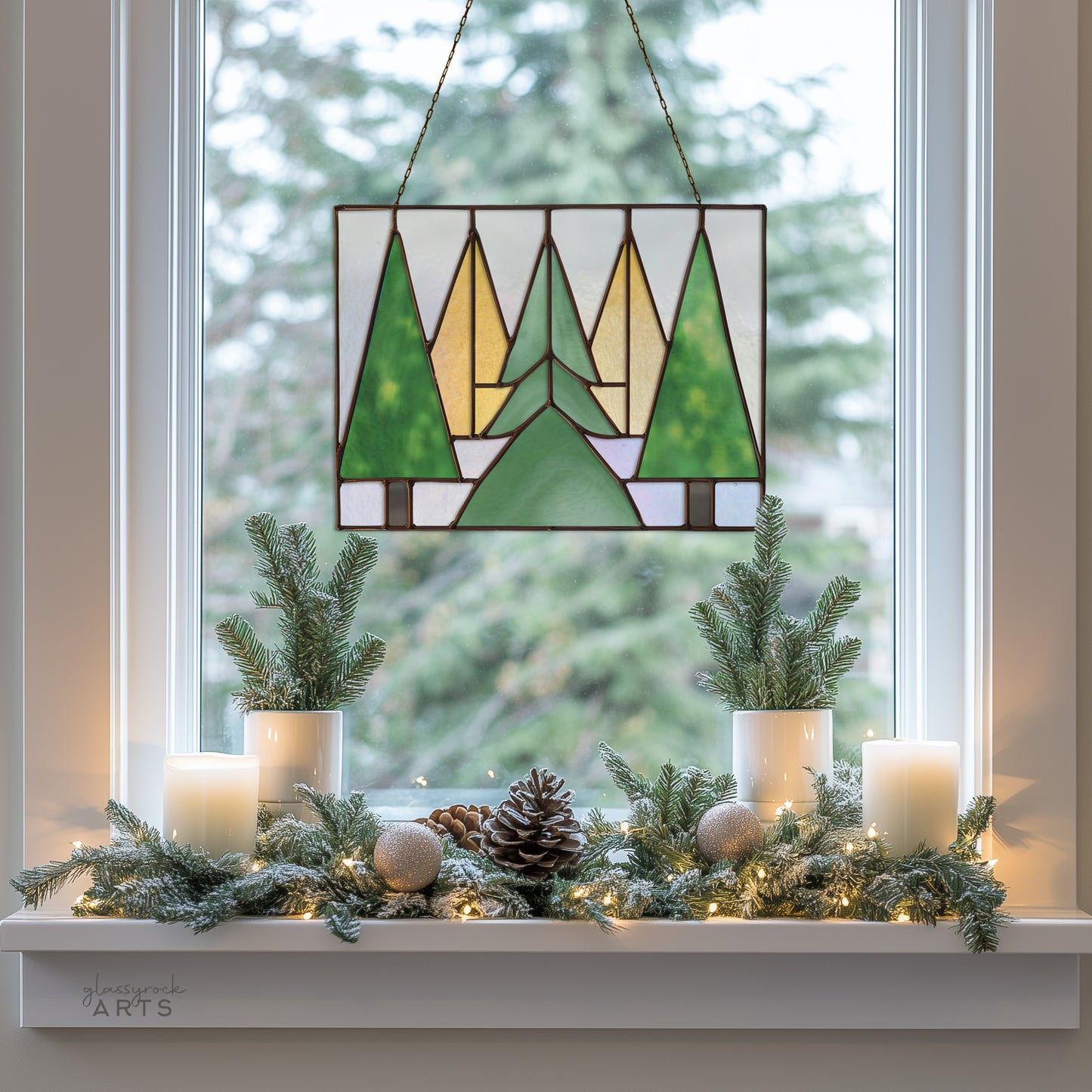 Five Trees Stained Glass Pattern and PNG
