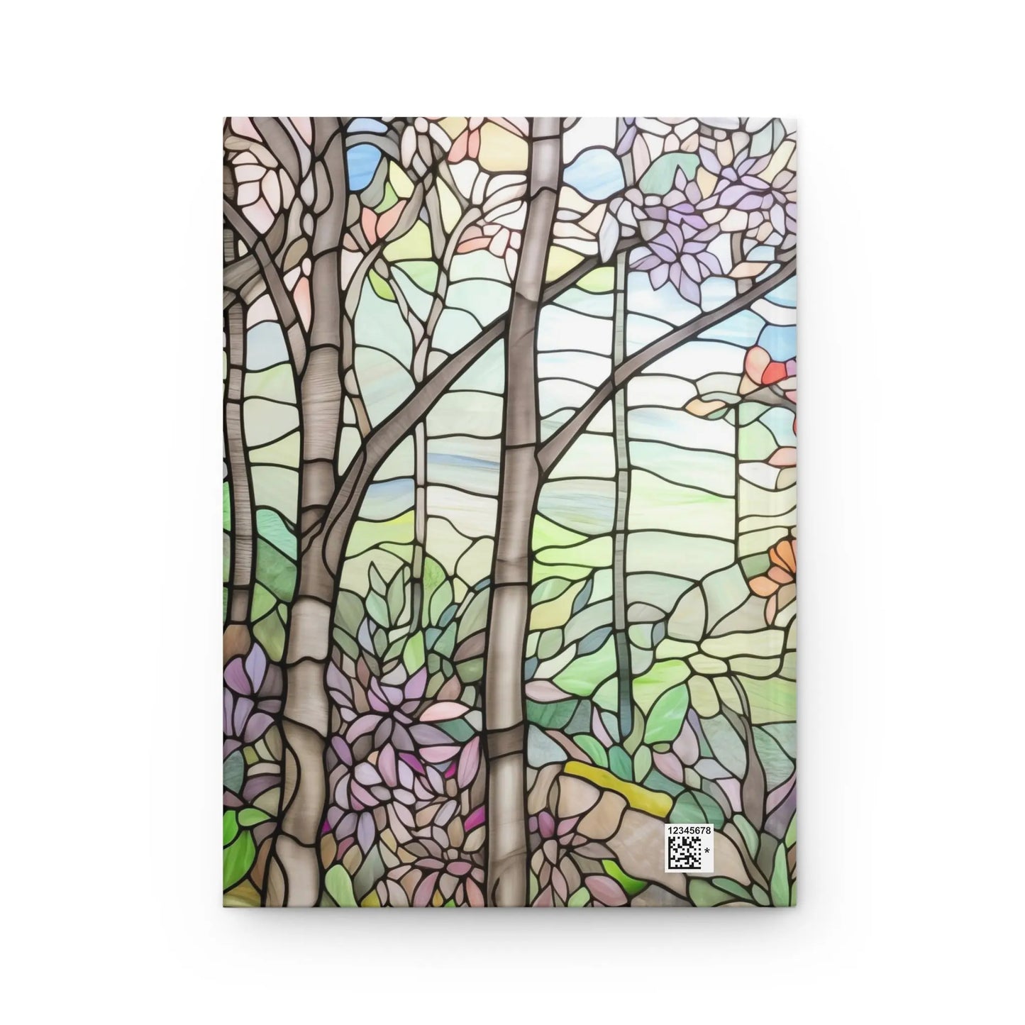 A picture of the Stained Glass Spring Forest Hardcover Journal from GlassyRock Arts.