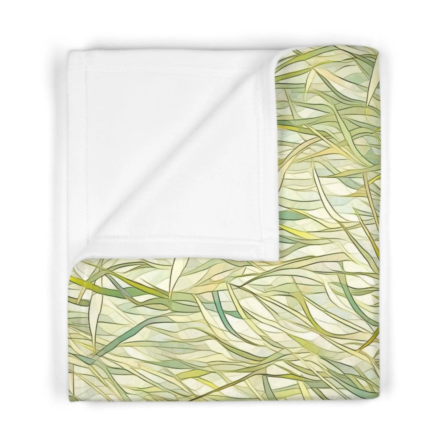 A picture of the Stained Glass Plants Soft Fleece Boho Baby Blanket, Sage Green Grasses from GlassyRock Arts.