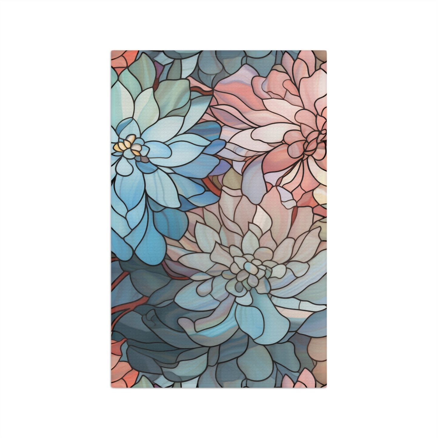 Stained Glass Flowers Tea Towel