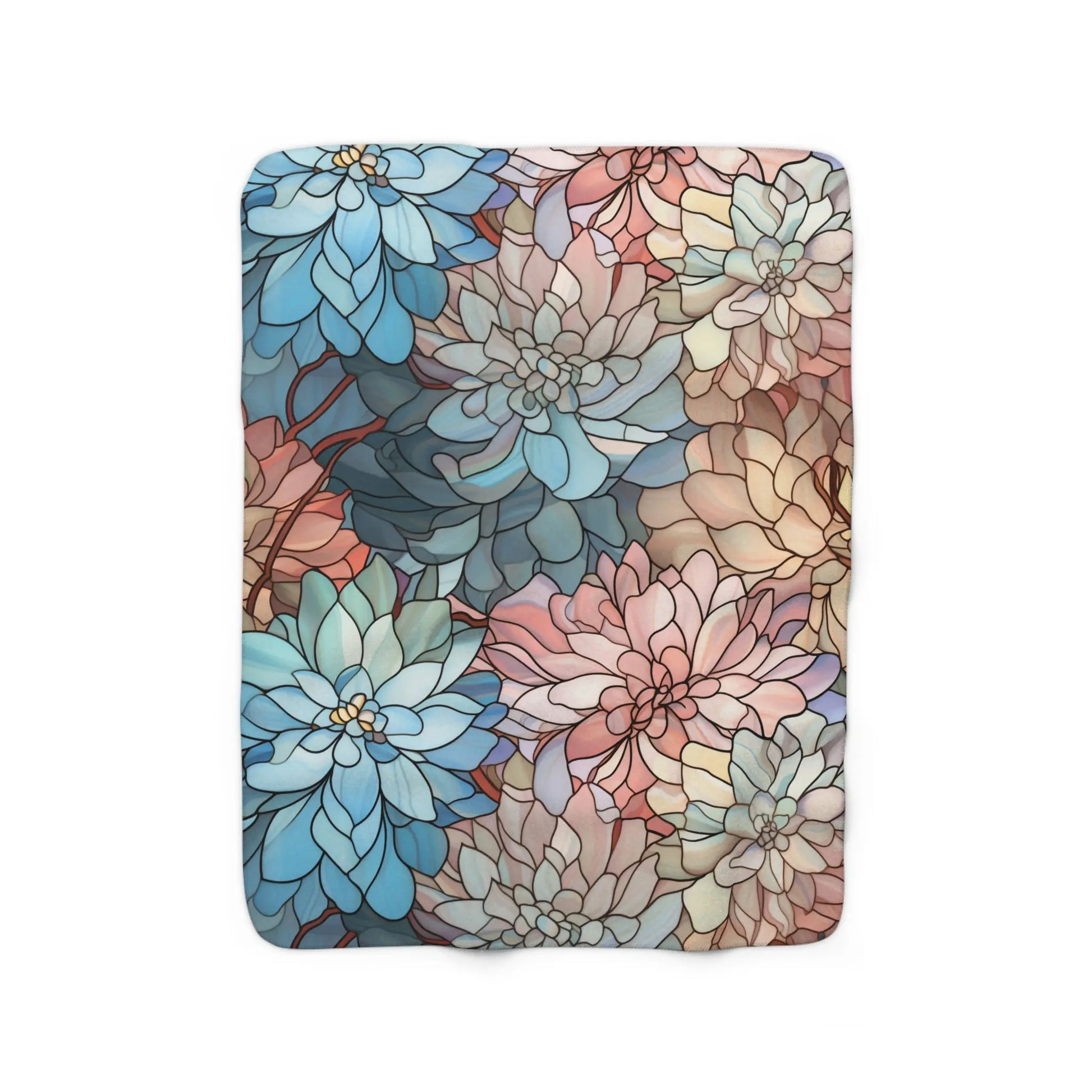 A picture of the Stained Glass Flowers Soft Sherpa Fleece Blanket from GlassyRock Arts.