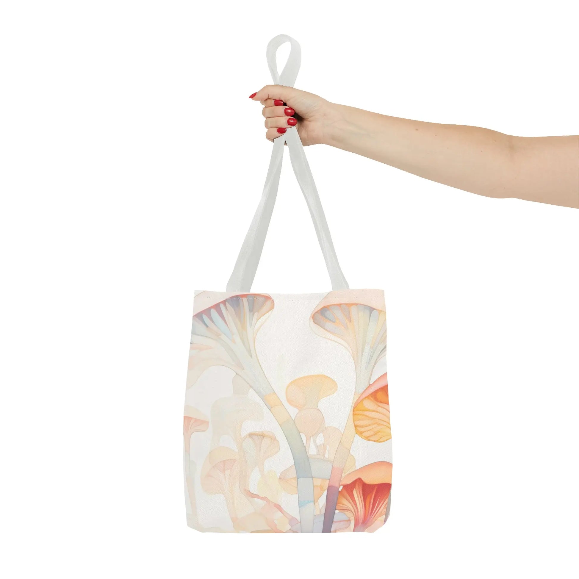 A picture of the Groovy Rainbow Mushrooms Stained Glass Tote Bag from GlassyRock Arts.