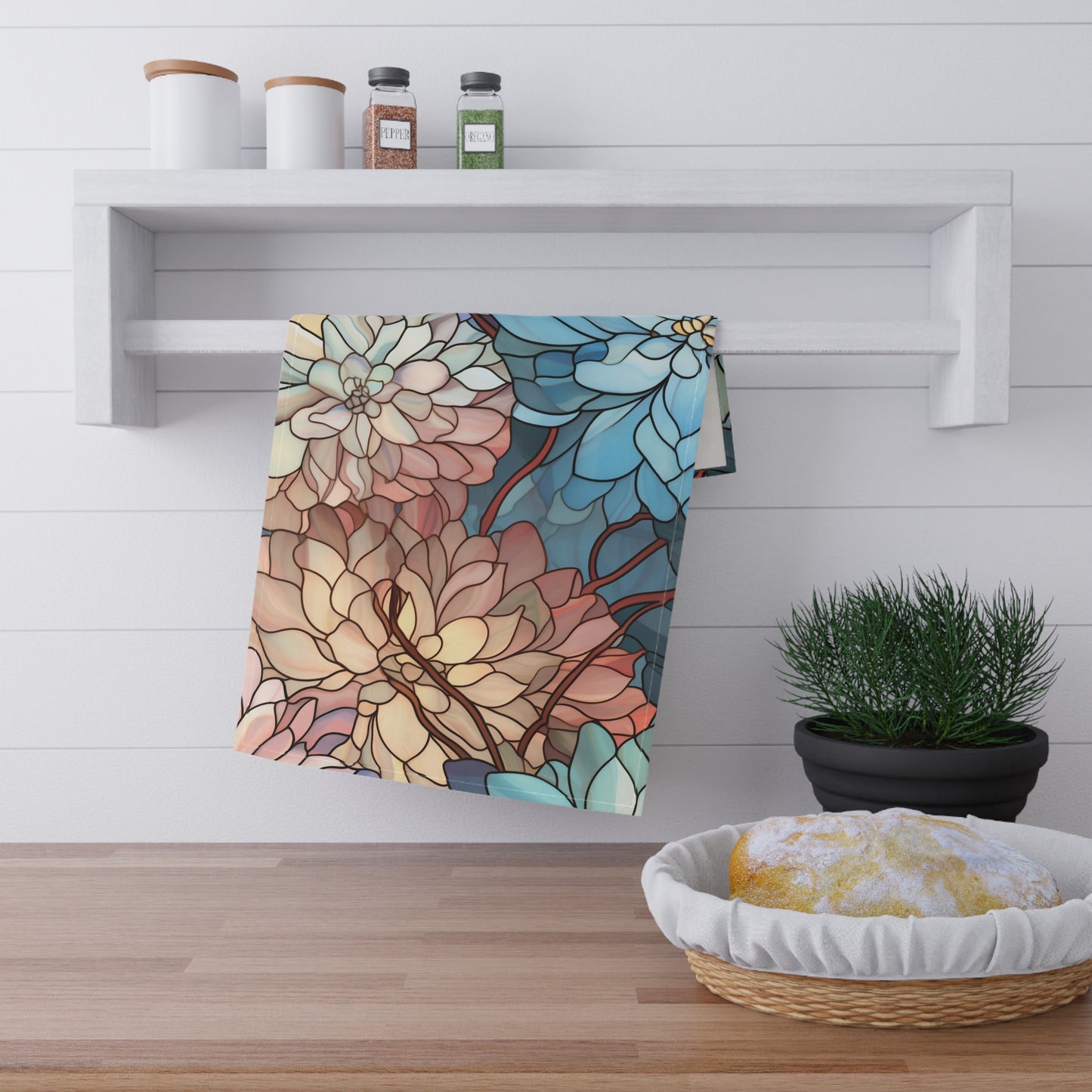Stained Glass Flowers Kitchen Towel