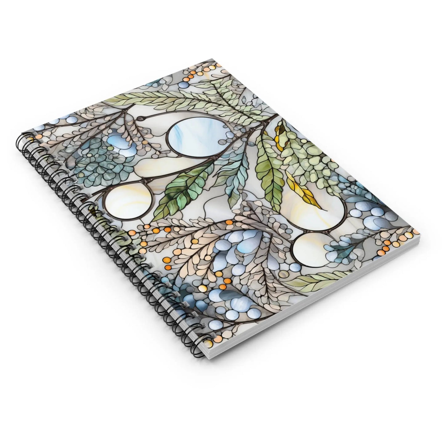 A picture of the Stained Glass Ferns Forest Lined Notebook from GlassyRock Arts.