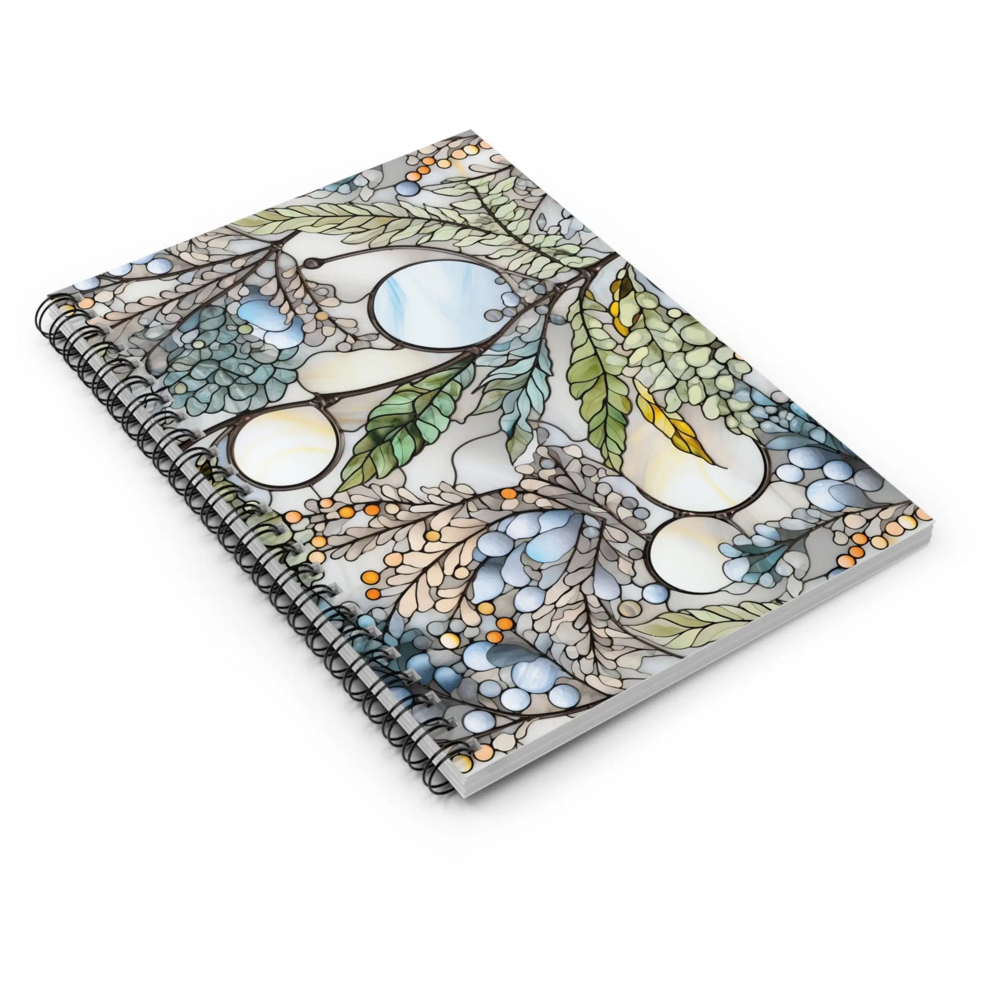 A picture of the Stained Glass Ferns Forest Lined Notebook from GlassyRock Arts.