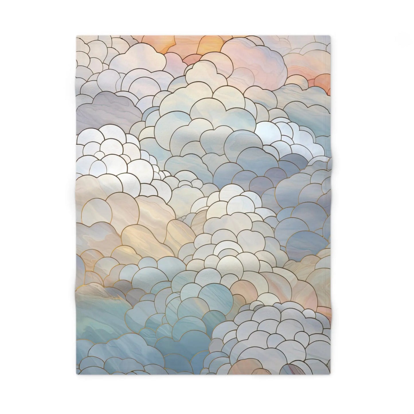 A picture of the Stained Glass Clouds Boho Baby Blanket, Calming Clouds Print from GlassyRock Arts.