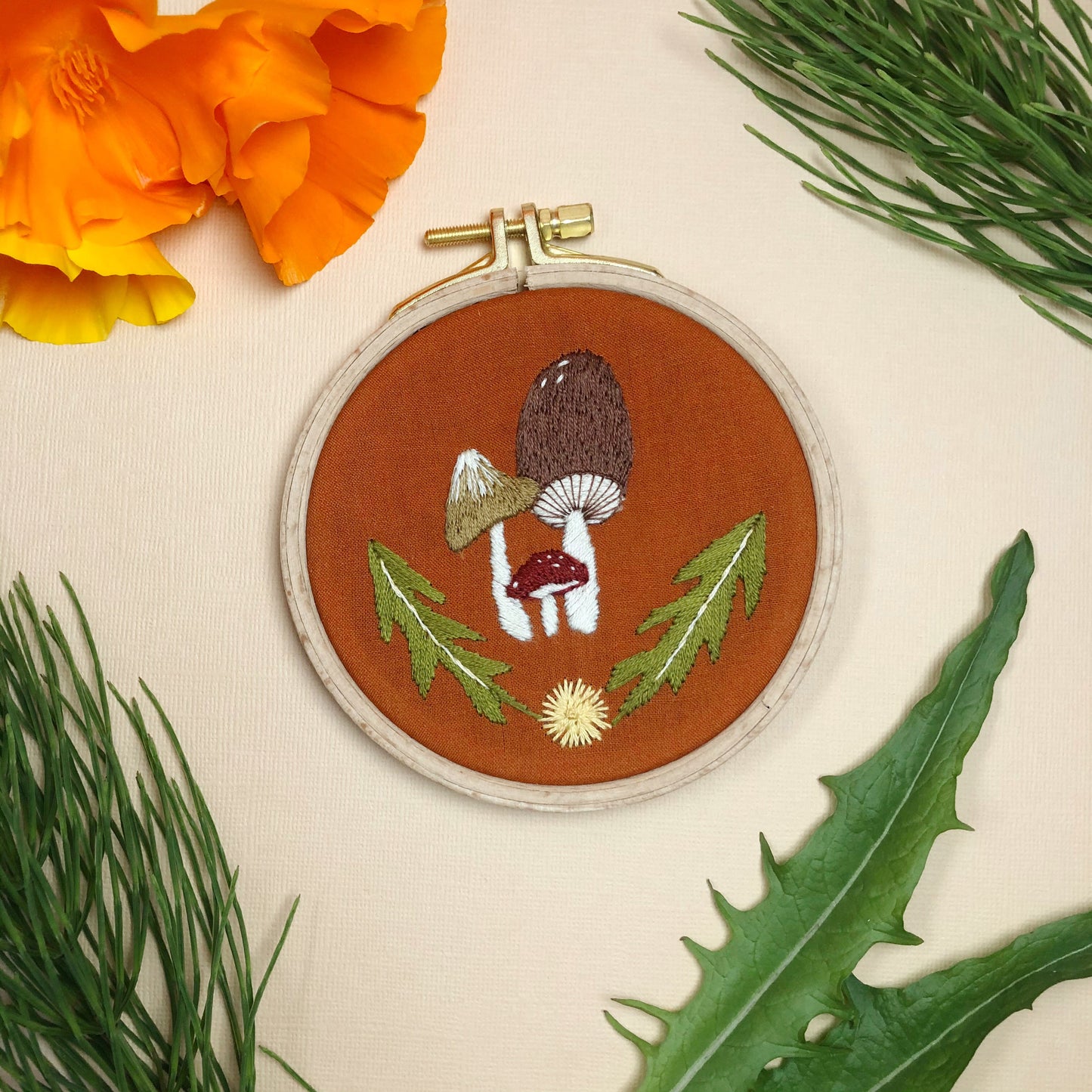 Mushroom Trio - Intermediate Embroidery DIY Craft Kit - Needlecraft Kits from MCreativeJ