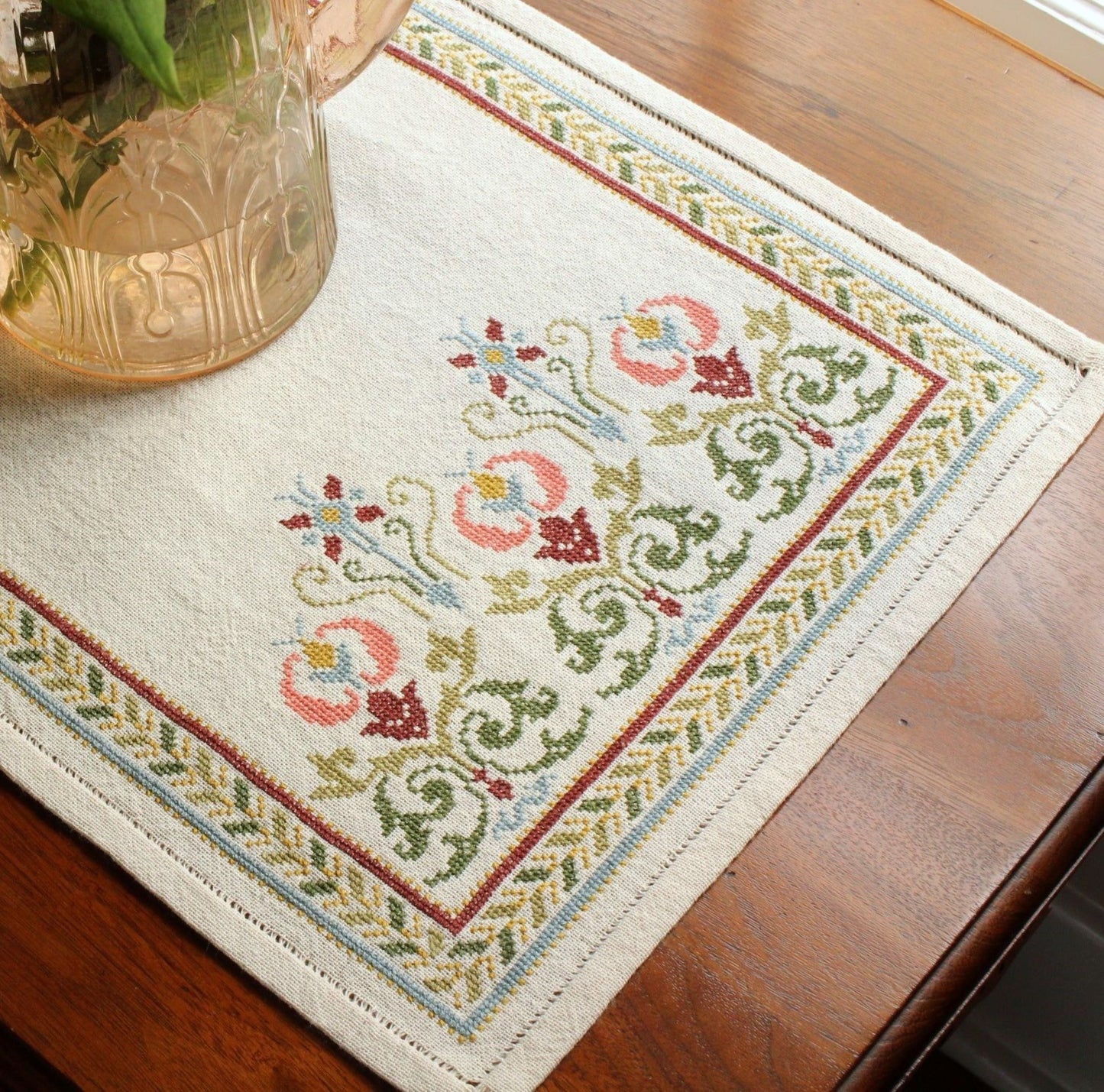 Arcadian Peony cross stitch folk embroidery kit - Kit from Avlea Folk Embroidery