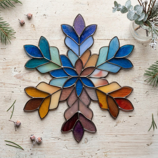 Boho Snowflake Stained Glass Pattern and PNG