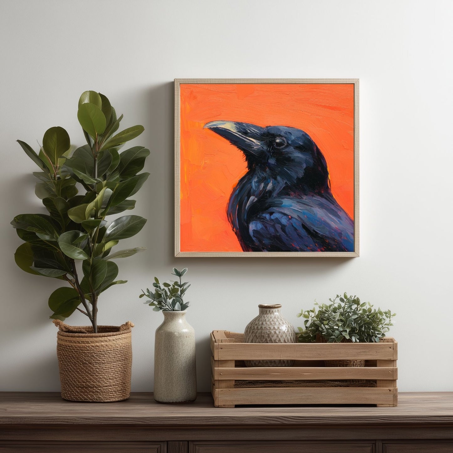 Halloween Printable Raven Wall Art, Original Artwork with 5 Sizes Included, Instant Digital Download for Halloween, Printable Square Art