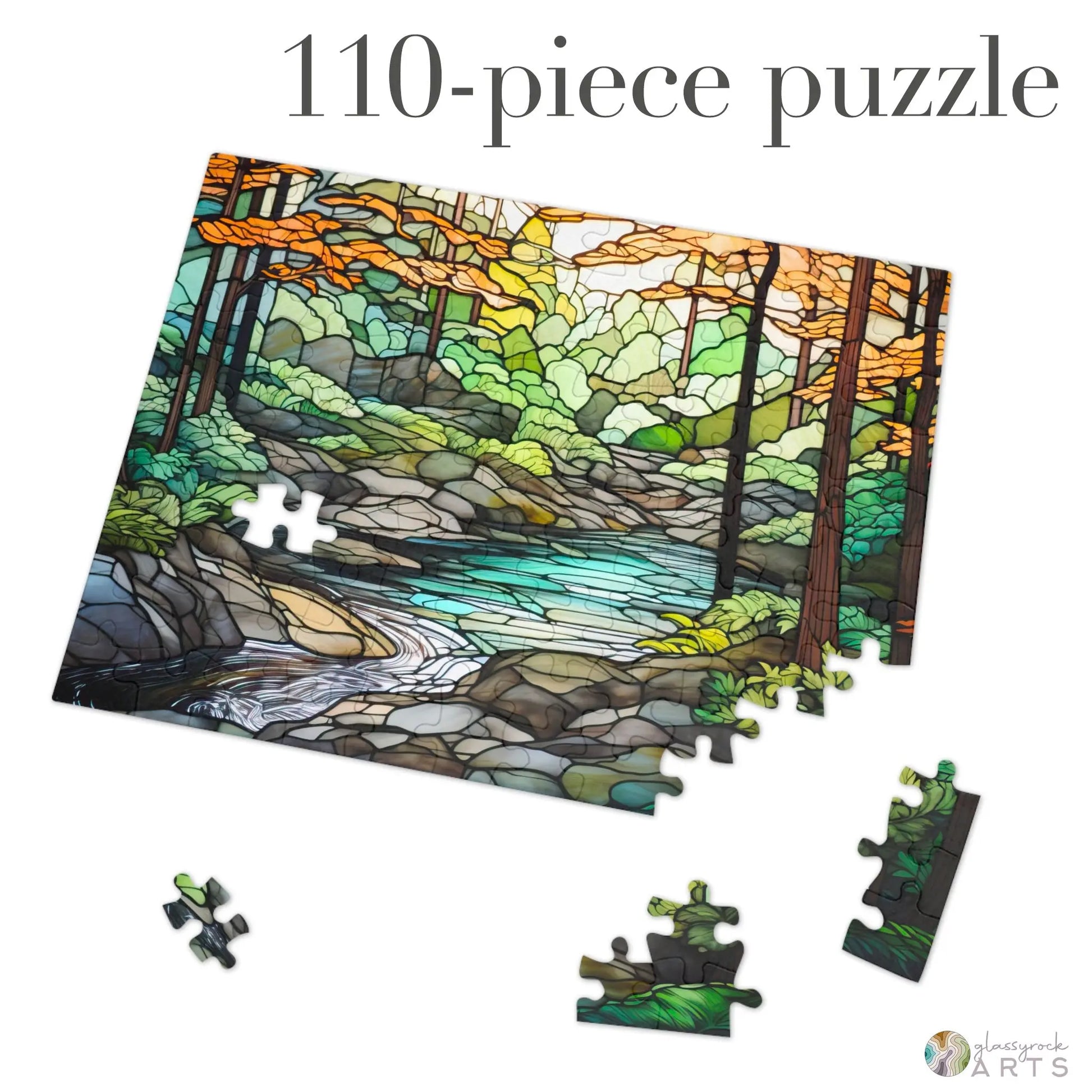 A picture of the Cuyahoga National Park Stained Glass Jigsaw Puzzle from GlassyRock Arts.