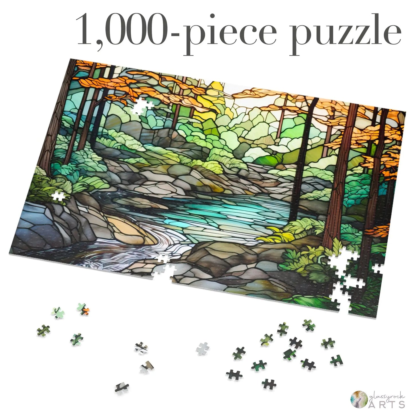A picture of the Cuyahoga National Park Stained Glass Jigsaw Puzzle from GlassyRock Arts.