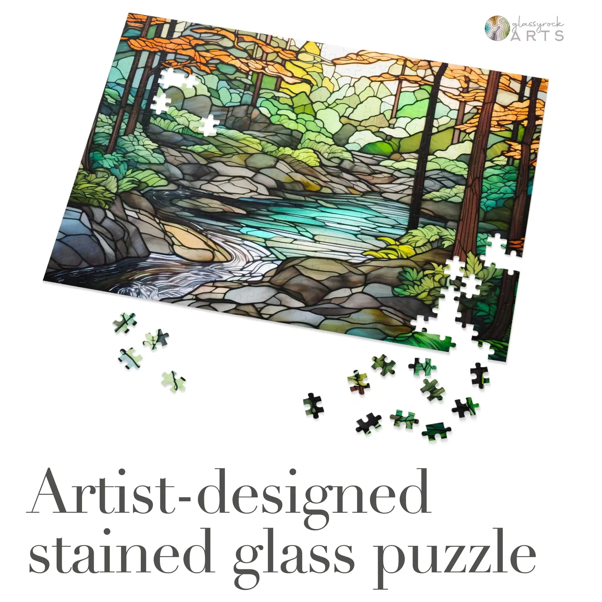 A picture of the Cuyahoga National Park Stained Glass Jigsaw Puzzle from GlassyRock Arts.