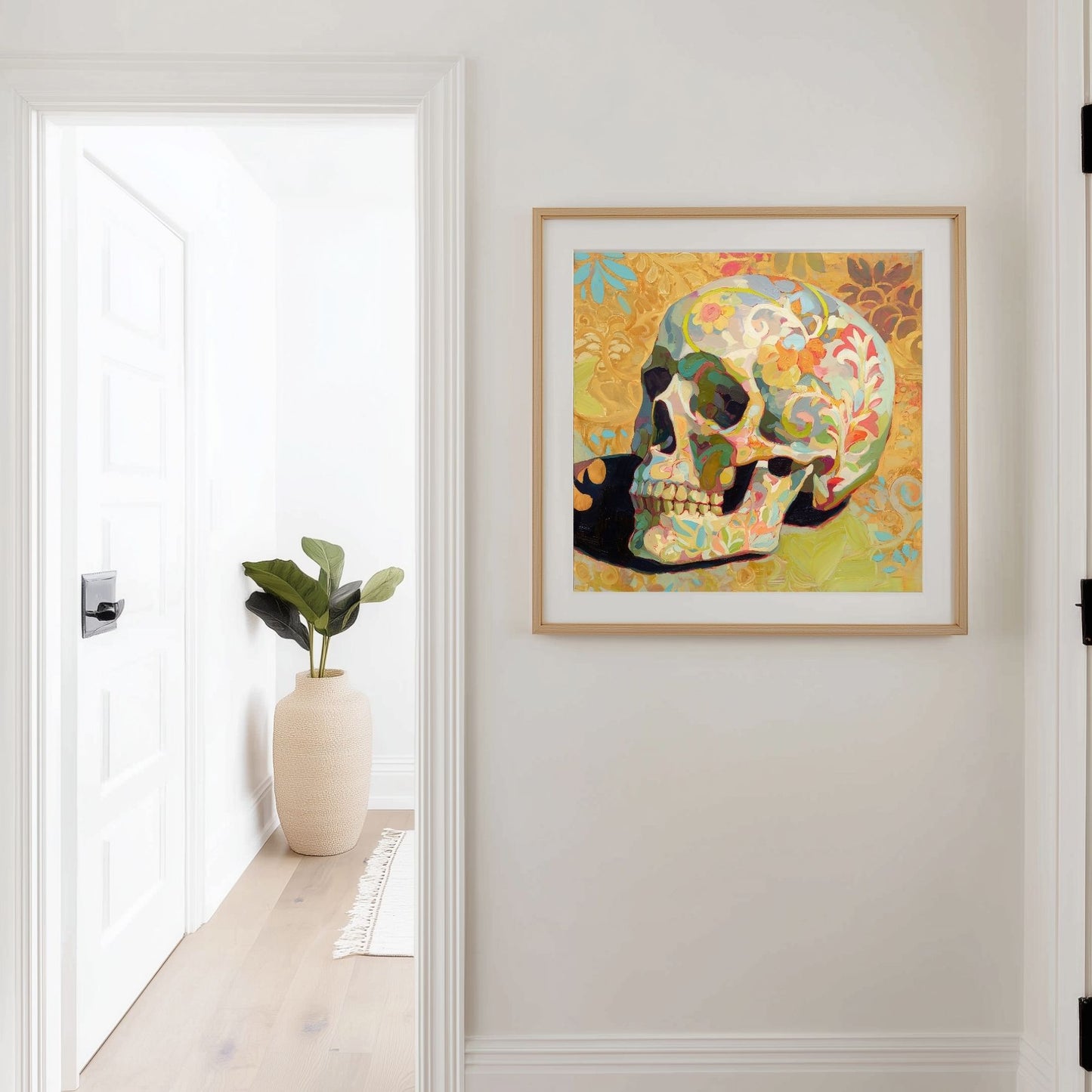 Halloween Printable Floral Skull Wall Art, Original Artwork with 5 Sizes Included