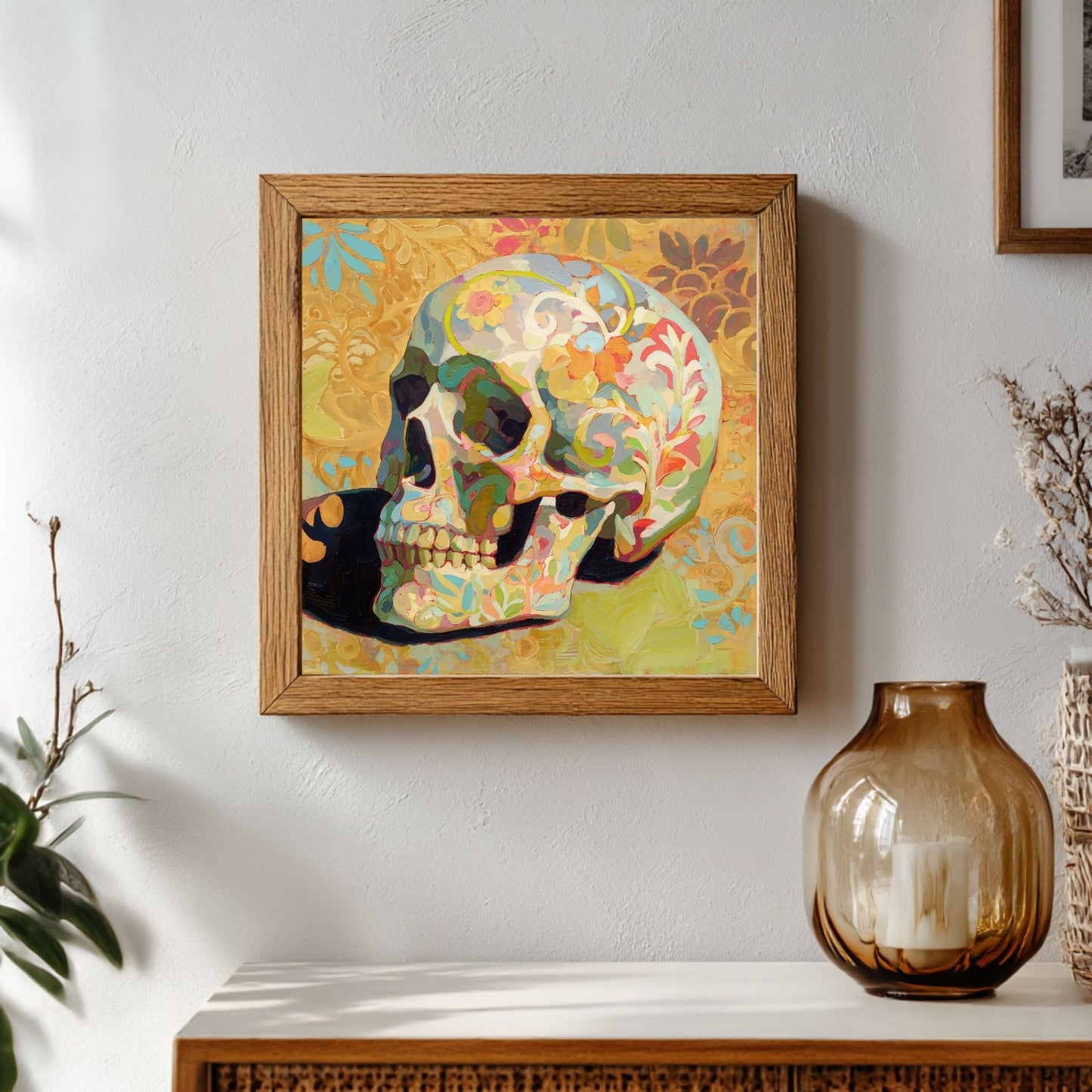 Halloween Printable Floral Skull Wall Art, Original Artwork with 5 Sizes Included
