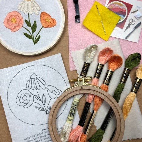 Flower Trio - Floral Embroidery Kit for Beginners