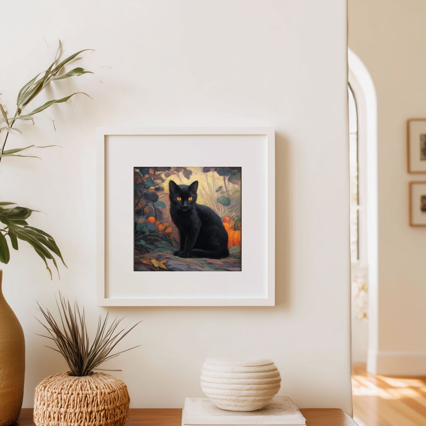 Halloween Forest Cat Art Print: Spooky Fall Decor (Digital Download, 5 Sizes Included)