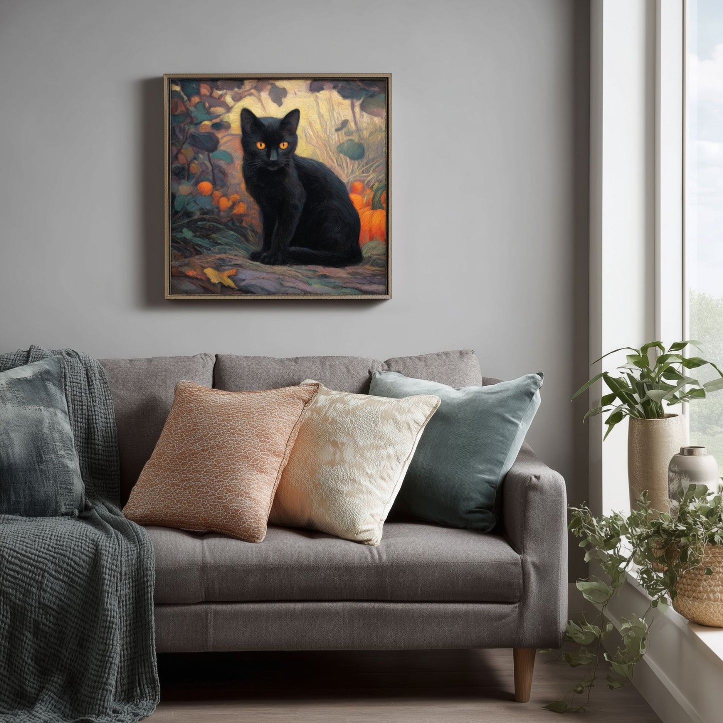Halloween Forest Cat Art Print: Spooky Fall Decor (Digital Download, 5 Sizes Included)