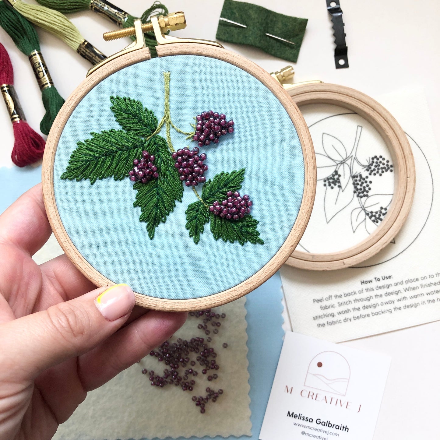 Beaded Berries - Botanical Embroidery Kit for Intermediate Stitchers - Needlecraft Kits from MCreativeJ