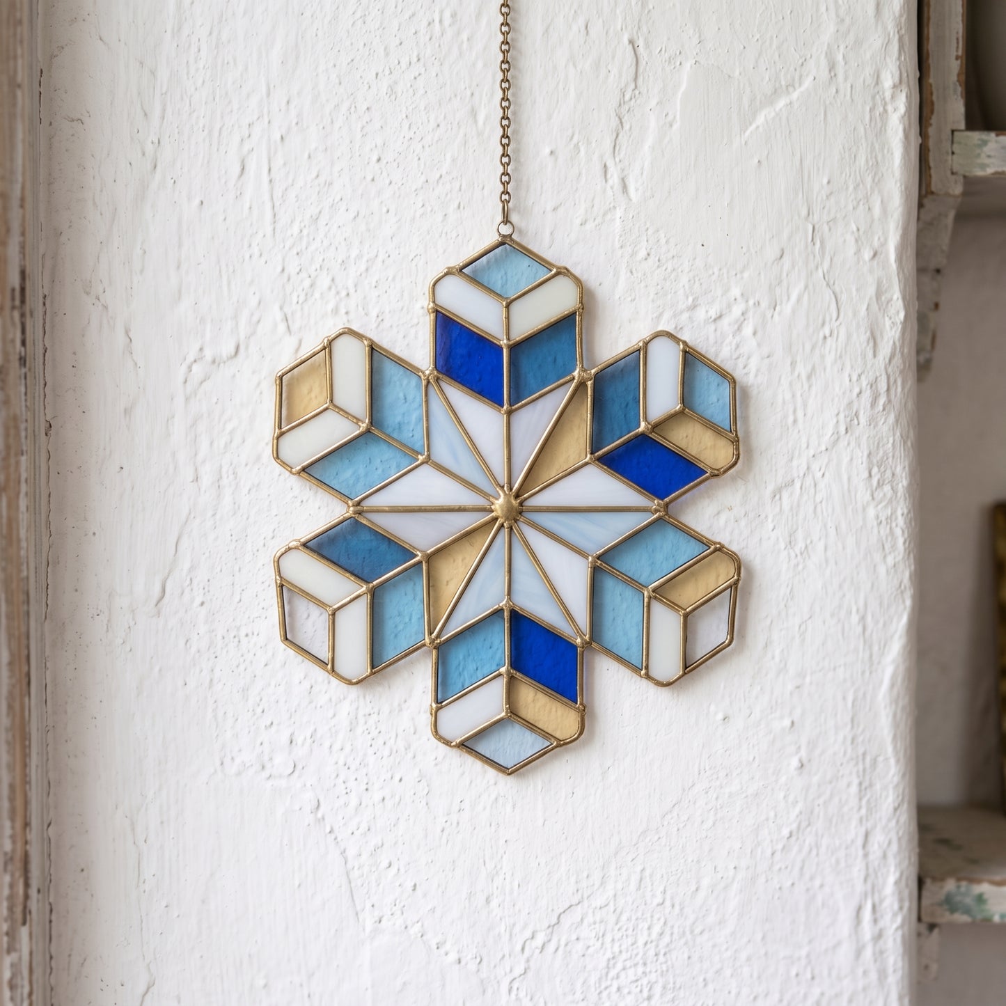 Geometric Snowflake Stained Glass Pattern and PNG
