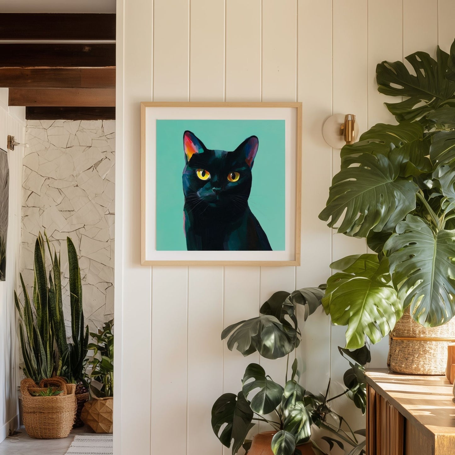 Halloween Printable Black Cat Wall Art, Original Artwork with 5 Aspect Ratios Included, Instant Digital Download, Printable Halloween Art