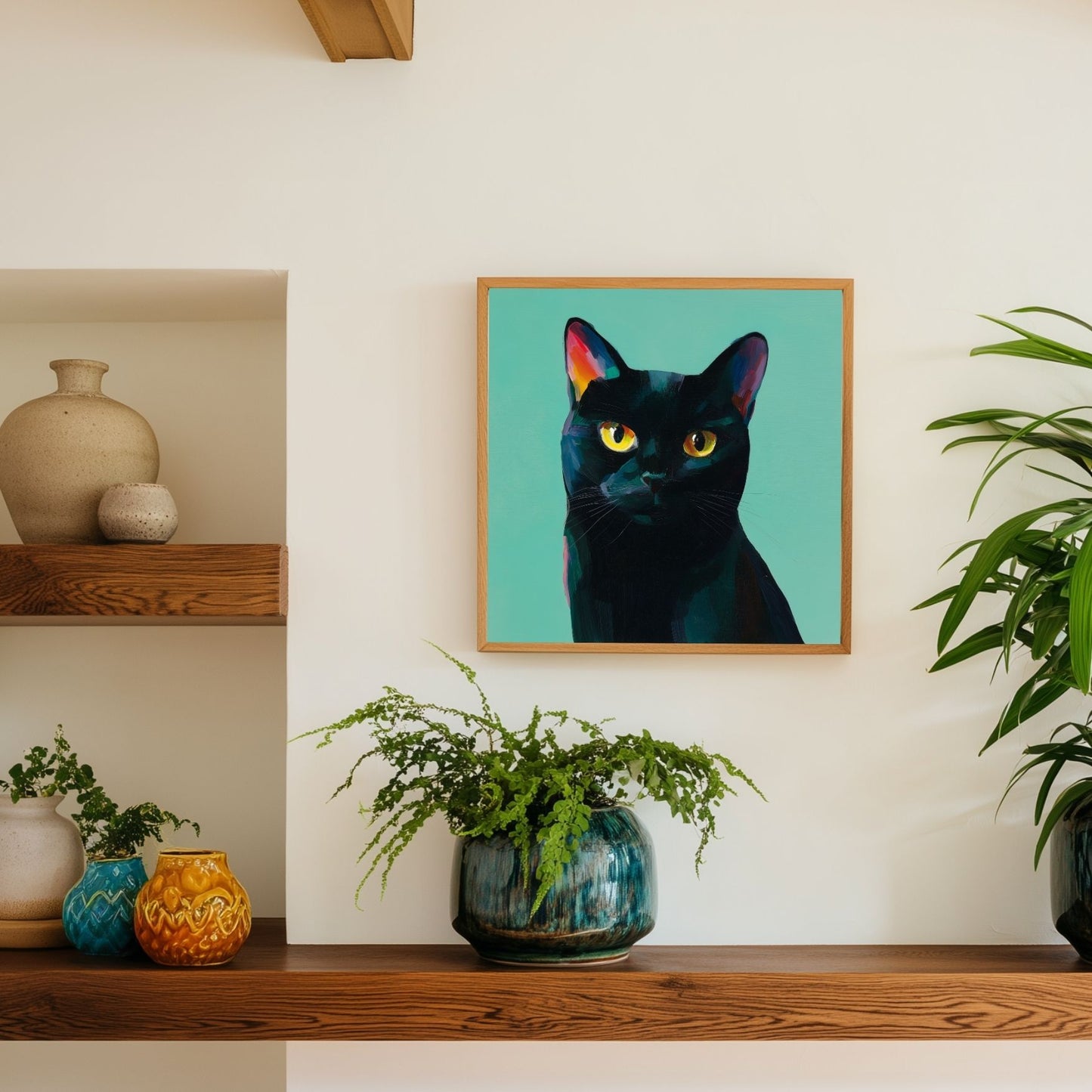Halloween Printable Black Cat Wall Art, Original Artwork with 5 Aspect Ratios Included, Instant Digital Download, Printable Halloween Art