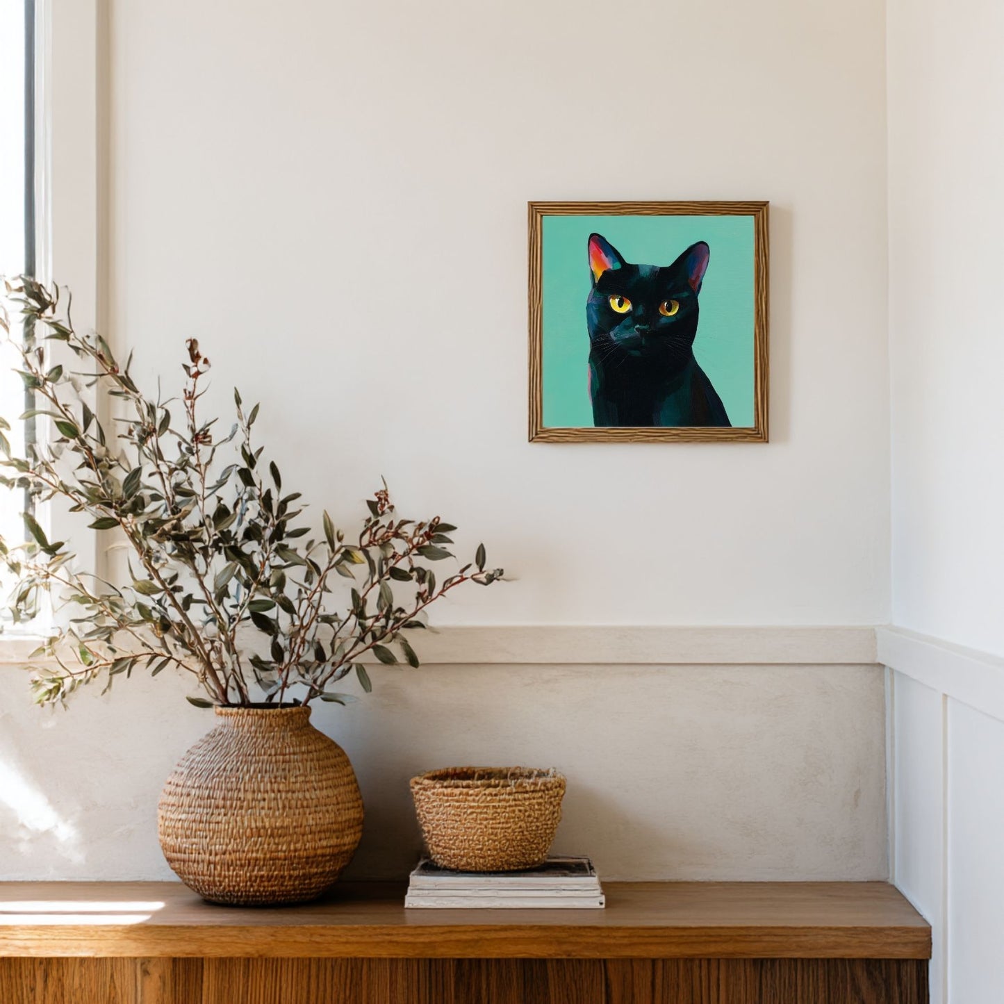 Halloween Printable Black Cat Wall Art, Original Artwork with 5 Aspect Ratios Included, Instant Digital Download, Printable Halloween Art
