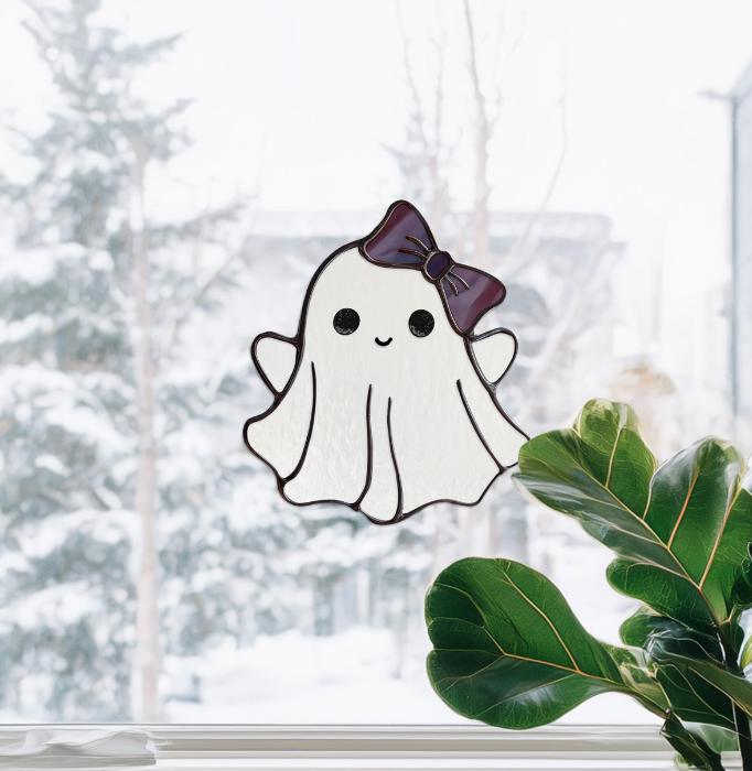 Sweet Bow Ghost Stained Glass Pattern and PNG - Crafting Patterns & Molds from GlassyRock Arts