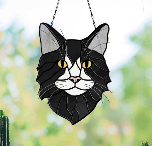 Long Haired Cat Stained Glass Pattern - Crafting Patterns & Molds from GlassyRock Arts
