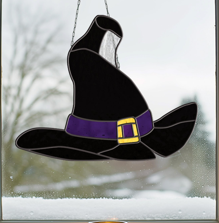 Witch Hat Halloween Stained Glass Pattern - Crafting Patterns & Molds from GlassyRock Arts