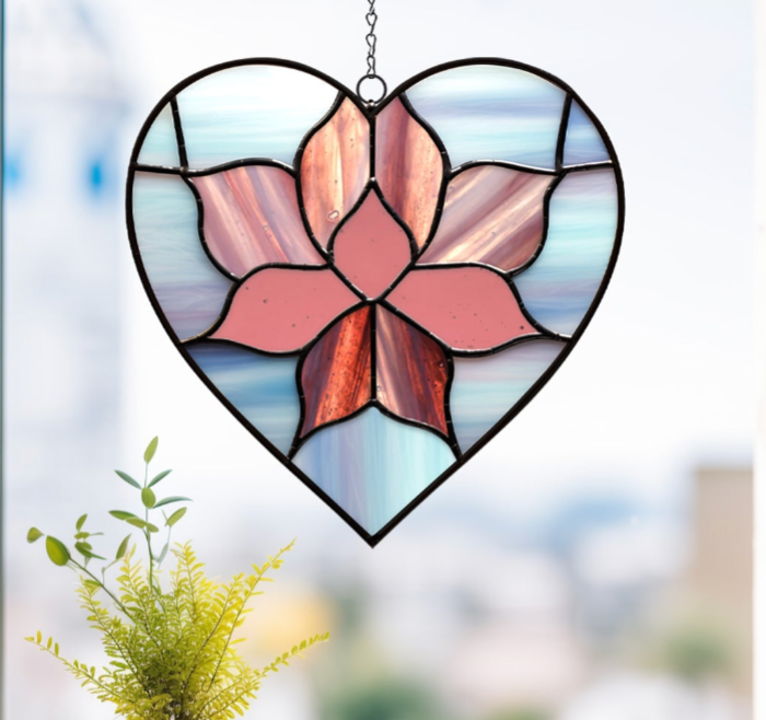 Lotus Flower Heart Stained Glass Pattern - Crafting Patterns & Molds from GlassyRock Arts