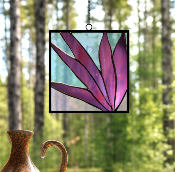 Modern Leaves Stained Glass Panel Pattern - Crafting Patterns & Molds from GlassyRock Arts