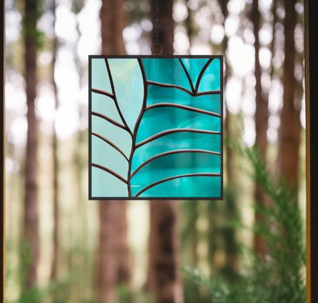 Modern Leaves Stained Glass Square Pattern - Crafting Patterns & Molds from GlassyRock Arts