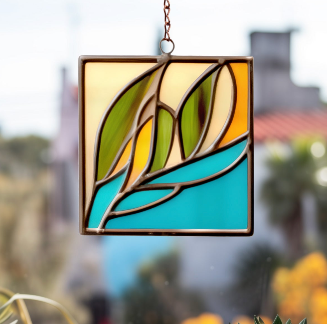 Modern Leaves Plant Stained Glass Pattern - Crafting Patterns & Molds from GlassyRock Arts