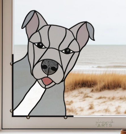 American Pitbull Terrier Dog Stained Glass Pattern - Crafting Patterns & Molds from GlassyRock Arts