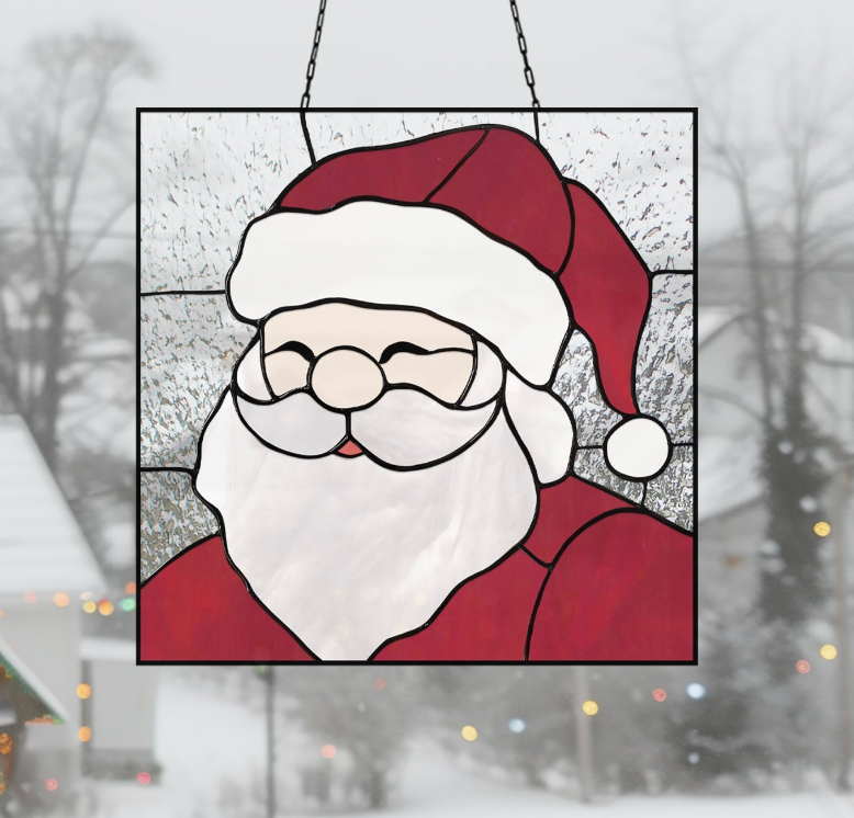 Santa Claus Stained Glass Pattern - Crafting Patterns & Molds from GlassyRock Arts