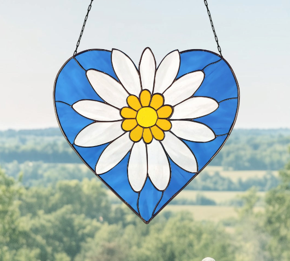 Daisy Heart Stained Glass Pattern - Crafting Patterns & Molds from GlassyRock Arts