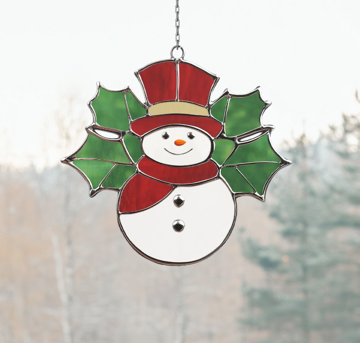 Holly Snowman Stained Glass Pattern - Crafting Patterns & Molds from GlassyRock Arts