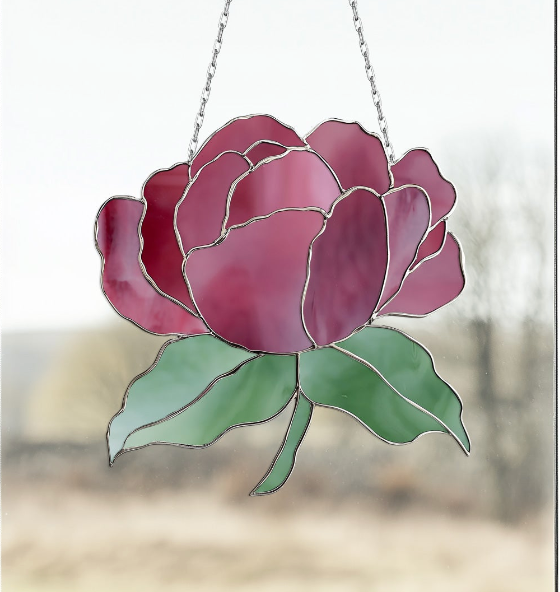 Summer Rose Stained Glass Pattern PNG & PDF - Crafting Patterns & Molds from GlassyRock Arts