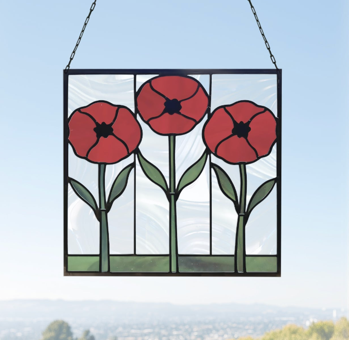 Prairie Poppies Stained Glass Pattern - Crafting Patterns & Molds from GlassyRock Arts