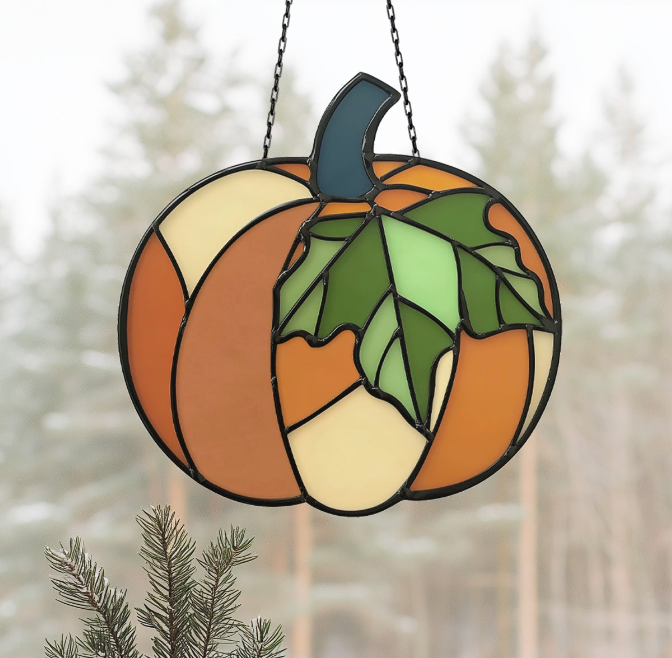 Fall Pumpkin Stained Glass Pattern - Crafting Patterns & Molds from GlassyRock Arts