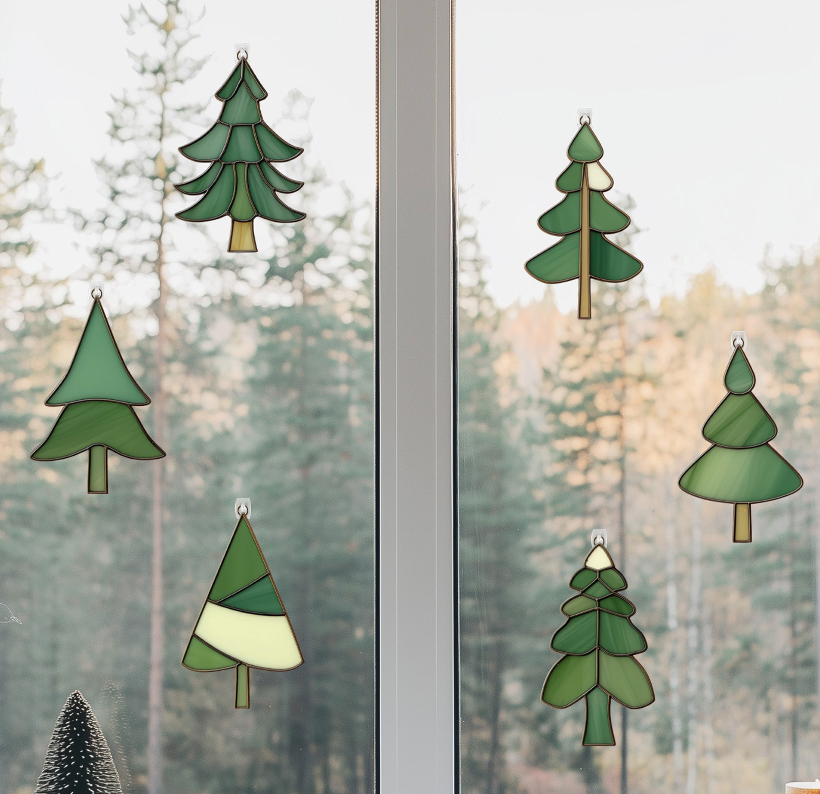 Christmas Fir Tree Stained Glass Patterns - Pack of 6 - Crafting Patterns & Molds from GlassyRock Arts