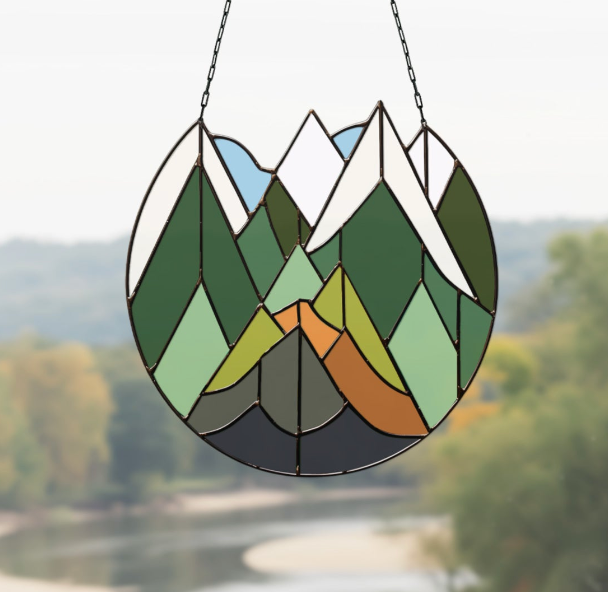 Cascade Mountains Stained Glass Landscape Pattern - Crafting Patterns & Molds from GlassyRock Arts