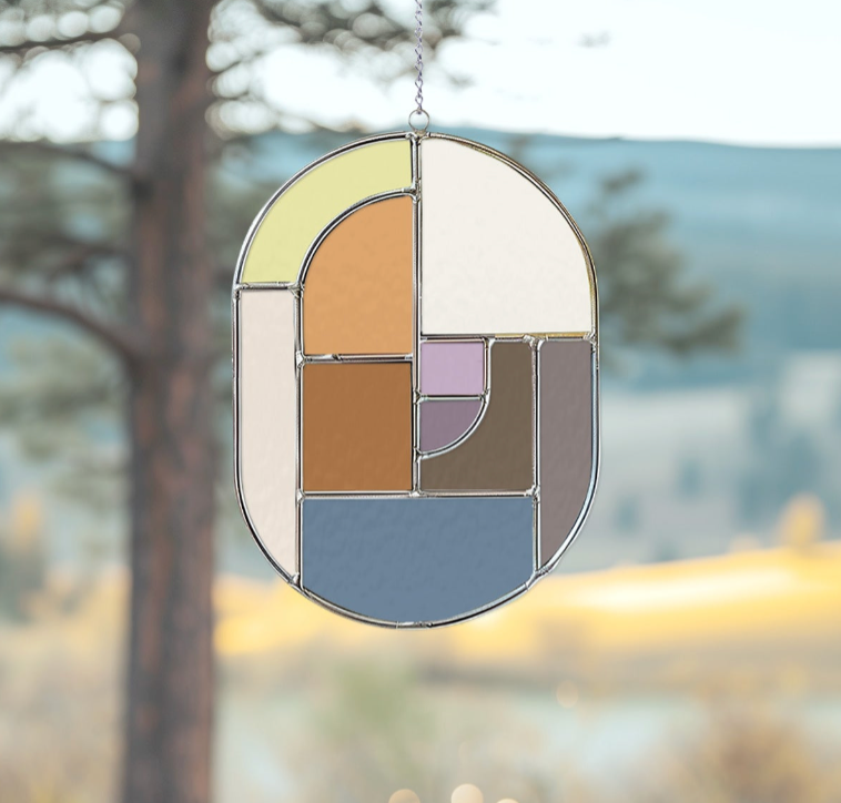 Oval Mid Century Modern Stained Glass Pattern - Crafting Patterns & Molds from GlassyRock Arts