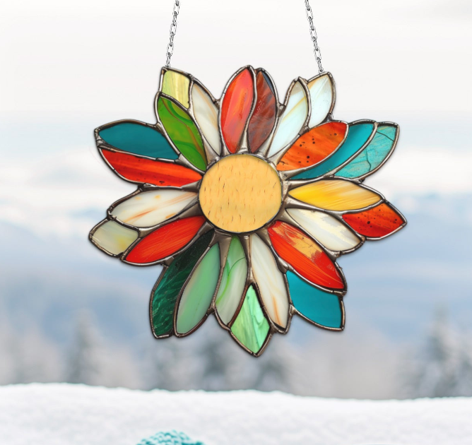 Folk Art Flower Stained Glass Pattern - Crafting Patterns & Molds from GlassyRock Arts