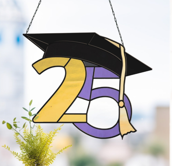 2025 Graduate Cap Stained Glass Pattern - Crafting Patterns & Molds from GlassyRock Arts