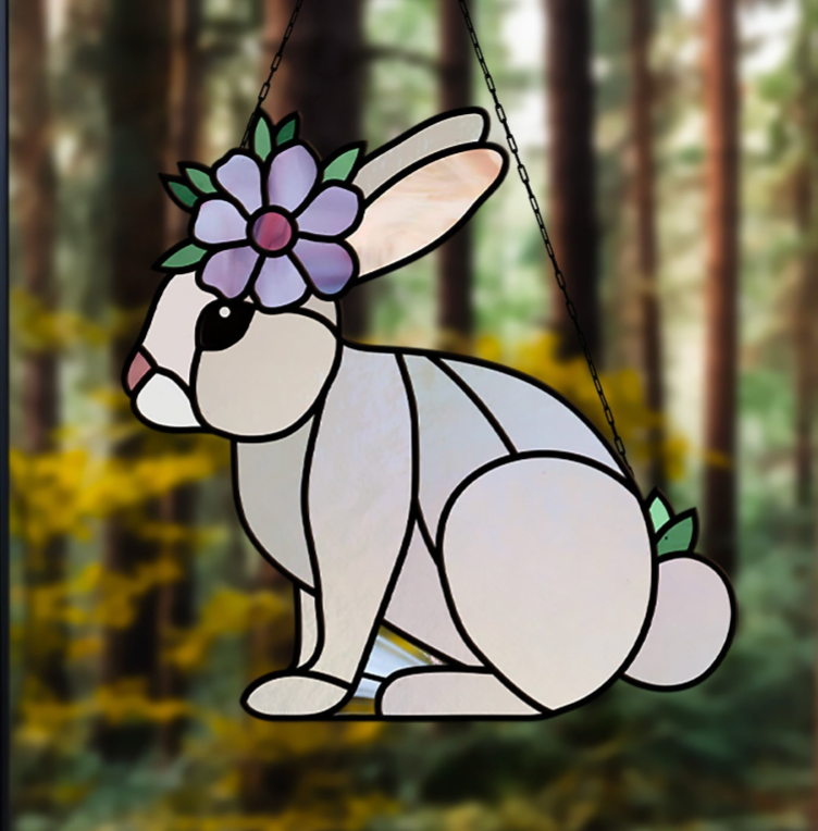 Spring Rabbit Bunny Stained Glass Rabbit Pattern - Crafting Patterns & Molds from GlassyRock Arts