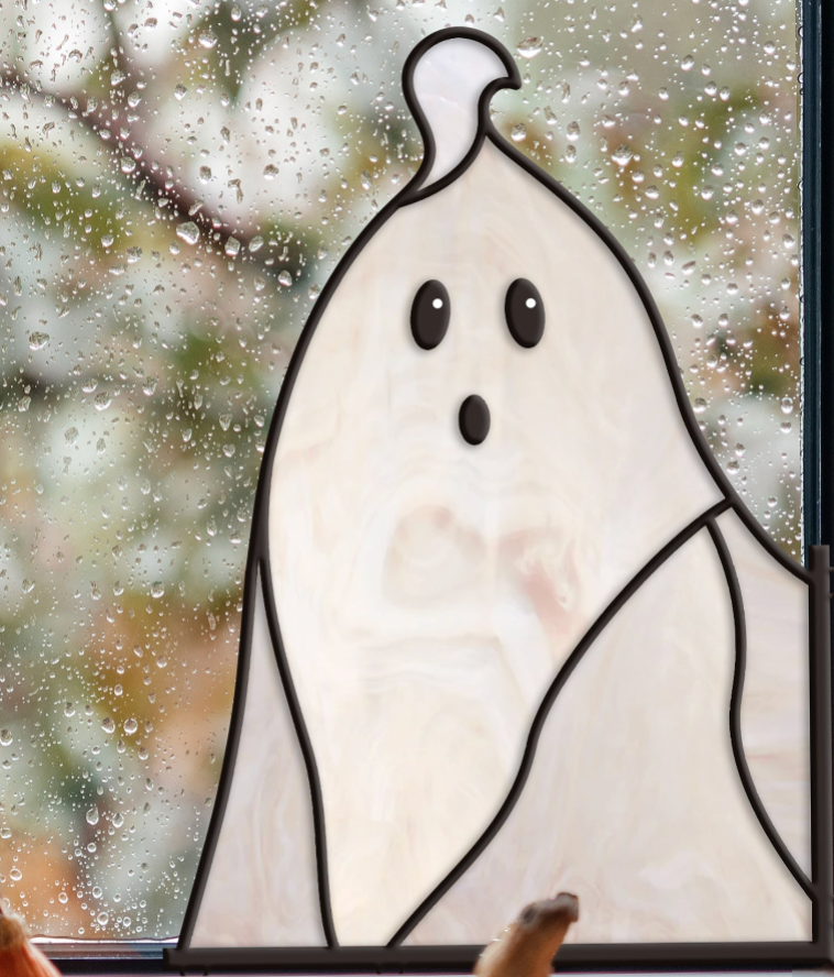 Spooked Ghost Halloween Stained Glass Pattern - Crafting Patterns & Molds from GlassyRock Arts